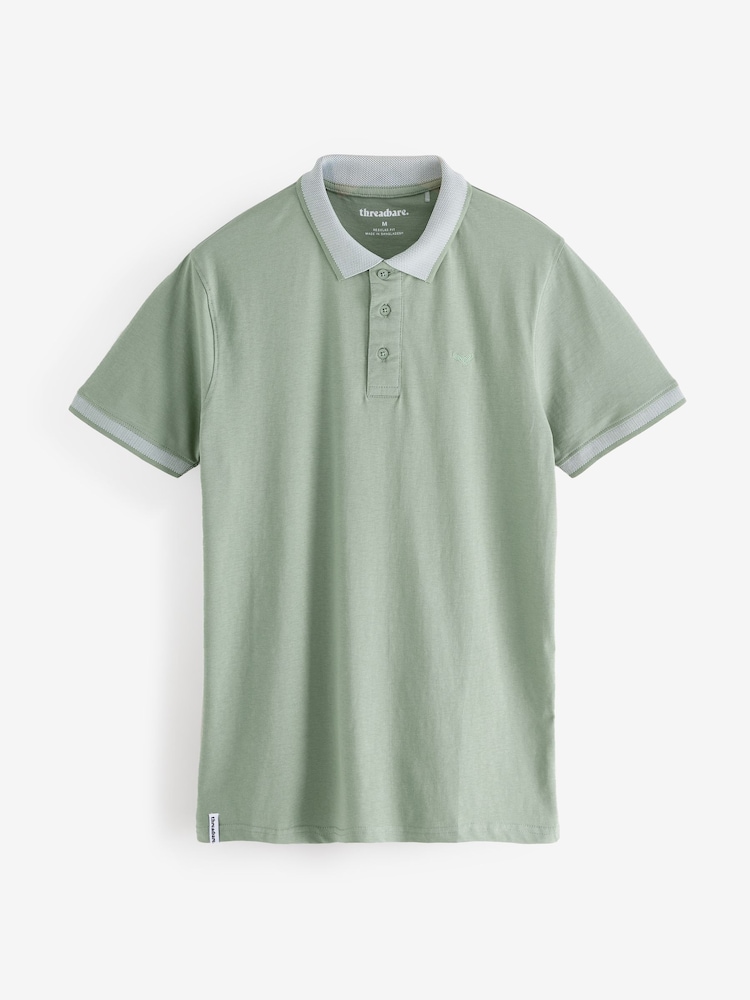Threadbare Green Birdseye Collar 100% Cotton Polo Shirt - Image 1 of 1