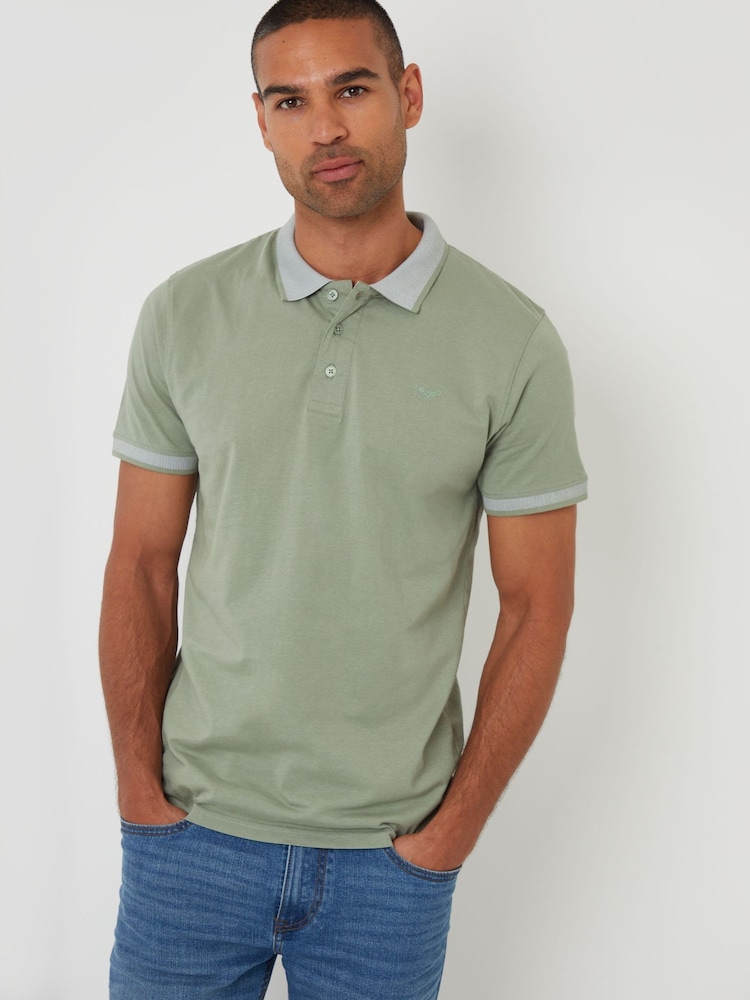 Threadbare Green Birdseye Collar 100% Cotton Polo Shirt - Image 1 of 5 Threadbare Green Birdseye Collar 100% Cotton Polo Shirt - Image 1 of 5