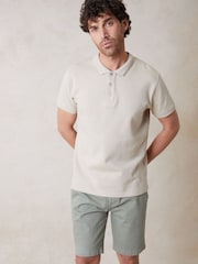 Threadbare Natural Textured Short Sleeve 100% Cotton Polo Shirt - Image 1 of 5