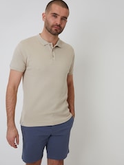 Threadbare Natural Textured Short Sleeve 100% Cotton Polo Shirt - Image 2 of 5