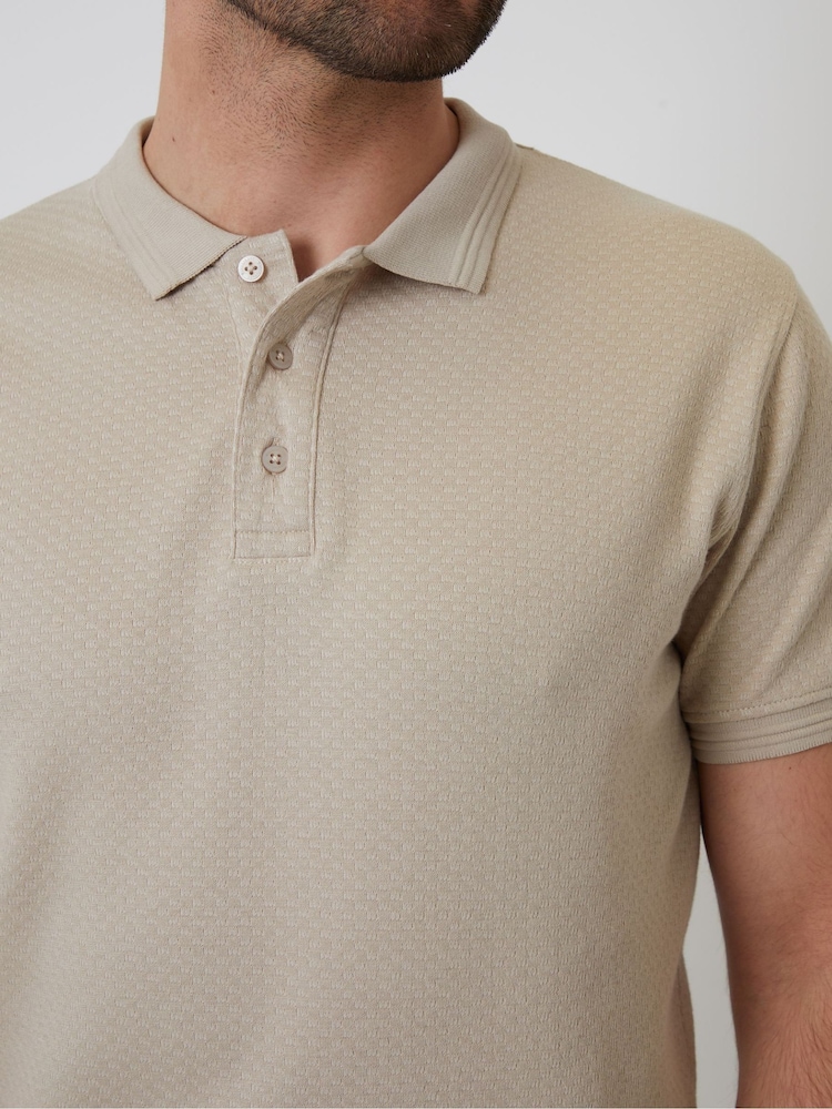 Threadbare Natural Textured Short Sleeve 100% Cotton Polo Shirt - Image 5 of 5