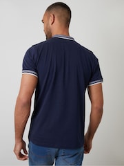Threadbare Blue Birdseye Collar Quarter Zip 100% Cotton Polo Shirt - Image 2 of 4