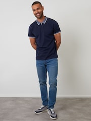 Threadbare Blue Birdseye Collar Quarter Zip 100% Cotton Polo Shirt - Image 3 of 4