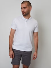 Threadbare White Ottoman Rib Textured 100% Cotton Polo Shirt - Image 1 of 4