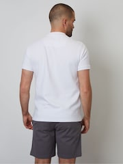 Threadbare White Ottoman Rib Textured 100% Cotton Polo Shirt - Image 2 of 4