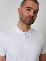 Threadbare White Ottoman Rib Textured 100% Cotton Polo Shirt - Image 4 of 4