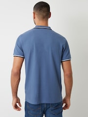 Threadbare Denim Blue Herringbone Tipping Cotton Pique Polo Shirt - Image 2 of 4