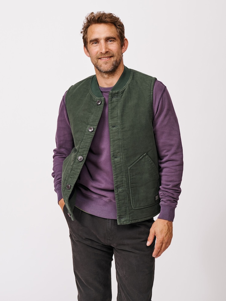 Aubin Green Calder Moleskin 100% Cotton Gilet - Image 1 of 5