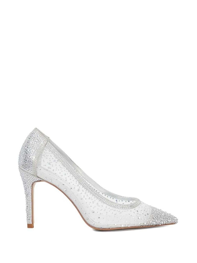 Dune London Silver Wide Fit Brightest Embellished Hotfix Court Heels - Image 2 of 6 Dune London Silver Wide Fit Brightest Embellished Hotfix Court Heels - Image 2 of 6