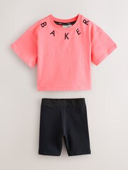 Baker by Ted Baker 2 Piece Hotfix Graphic Boxy T-Shirt and Cycling Shorts Set - Image 7 of 11