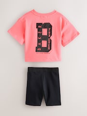 Baker by Ted Baker 2 Piece Hotfix Graphic Boxy T-Shirt and Cycling Shorts Set - Image 8 of 11