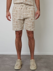 Threadbare Cream Patterned Textured Pull On Shorts - Image 2 of 5