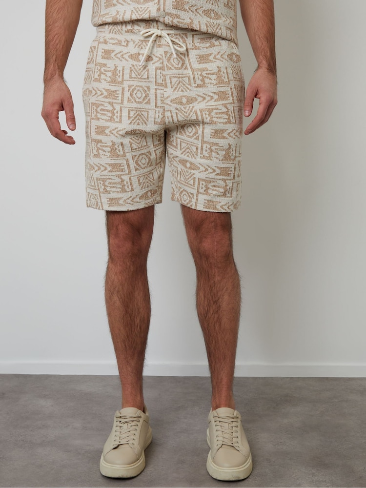 Threadbare Cream Patterned Textured Pull On Shorts - Image 2 of 5