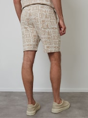 Threadbare Cream Patterned Textured Pull On Shorts - Image 3 of 5