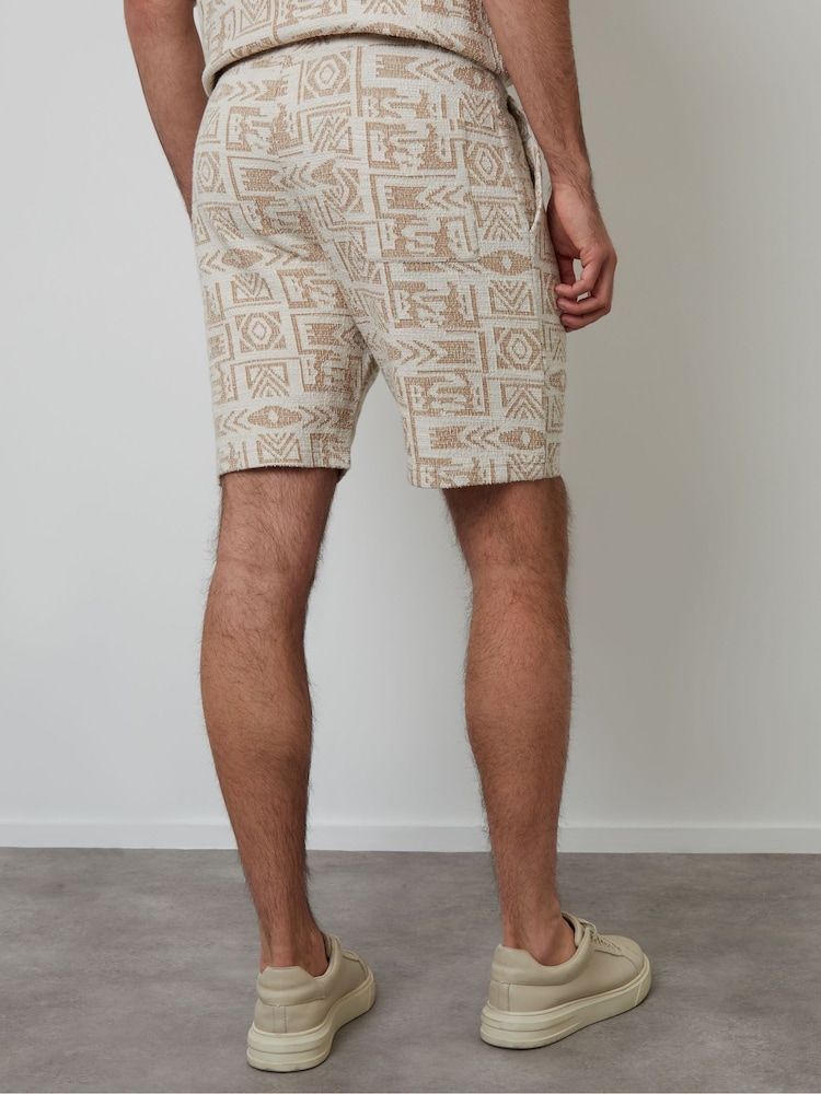 Threadbare Cream Patterned Textured Pull On Shorts - Image 3 of 5