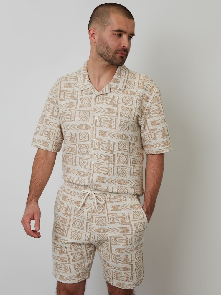 Threadbare Cream Patterned Textured Pull On Shorts - Image 4 of 5