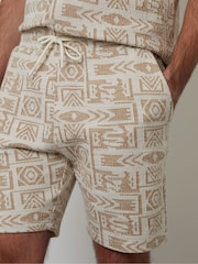 Threadbare Cream Patterned Textured Pull On Shorts - Image 5 of 5