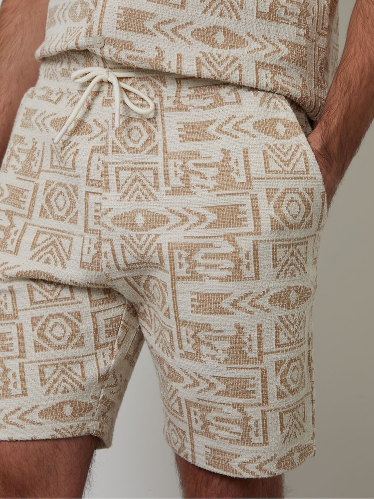 Threadbare Cream Patterned Textured Pull On Shorts - Image 5 of 5
