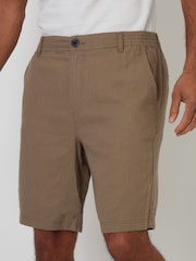 Threadbare Brown Light Linen Blend Shorts - Image 4 of 5