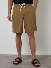 Threadbare Brown Loose Fit Linen Blend Pleated Shorts - Image 1 of 5