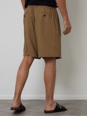 Threadbare Brown Loose Fit Linen Blend Pleated Shorts - Image 2 of 5