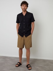 Threadbare Brown Loose Fit Linen Blend Pleated Shorts - Image 3 of 5