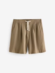 Threadbare Brown Loose Fit Linen Blend Pleated Shorts - Image 5 of 5