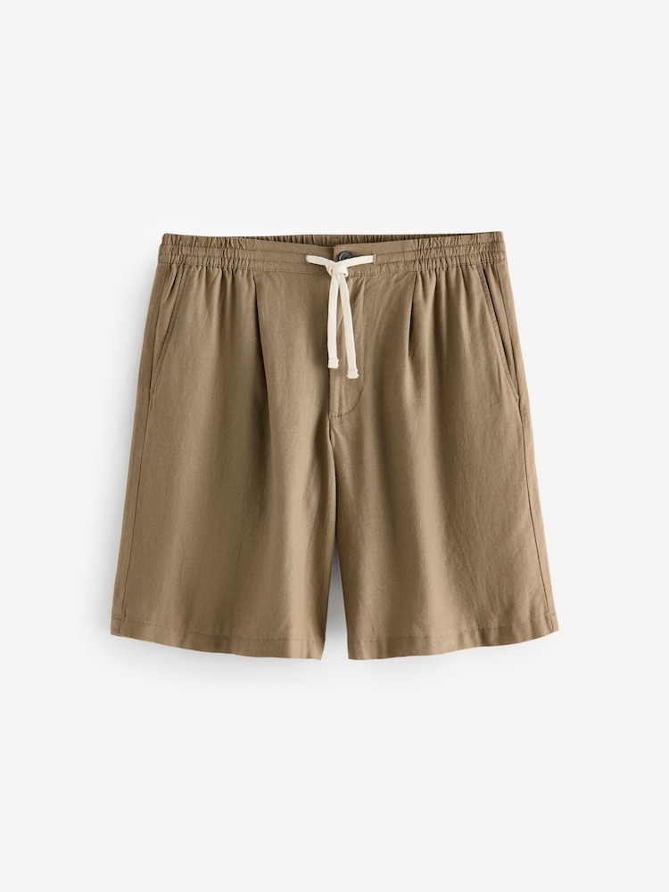 Threadbare Brown Loose Fit Linen Blend Pleated Shorts - Image 5 of 5