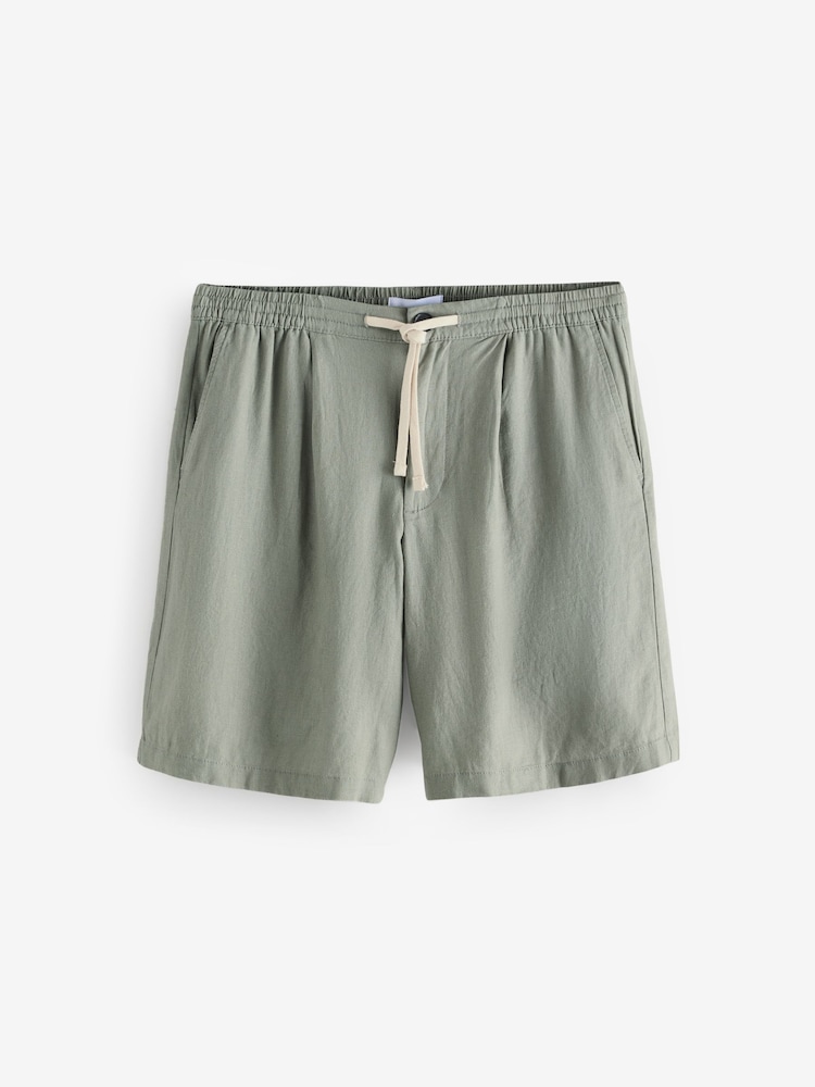 Threadbare Green Loose Fit Linen Blend Pleated Shorts - Image 5 of 5
