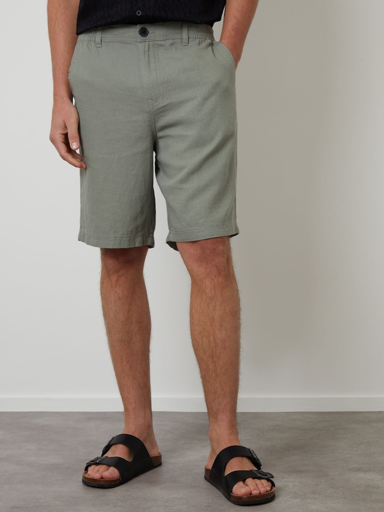 Threadbare Green Linen Blend Shorts - Image 1 of 5