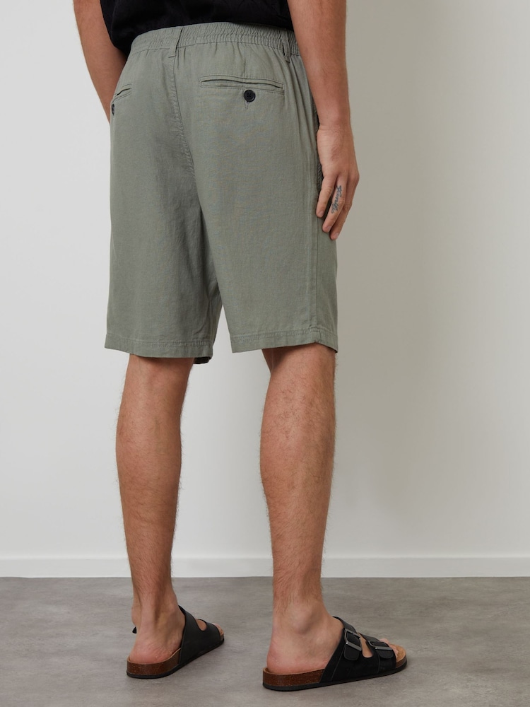 Threadbare Green Linen Blend Shorts - Image 2 of 5
