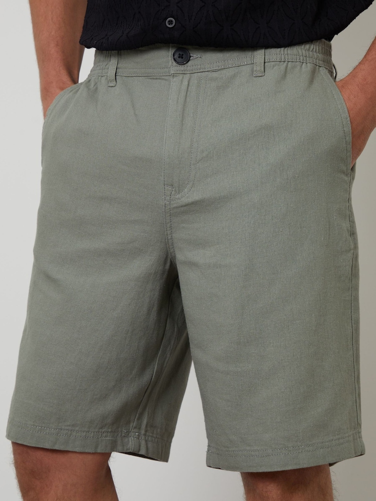 Threadbare Green Linen Blend Shorts - Image 4 of 5