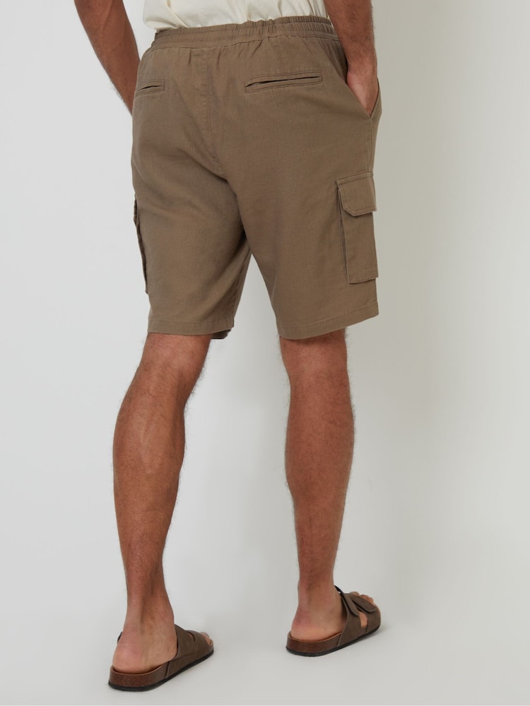 Threadbare Brown Linen Blend Cargo Shorts - Image 2 of 5
