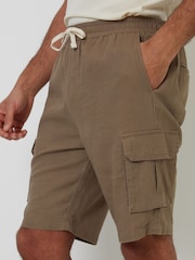 Threadbare Brown Linen Blend Cargo Shorts - Image 4 of 5