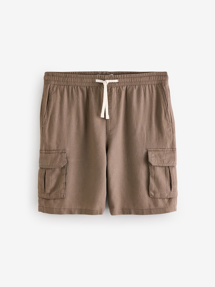 Threadbare Brown Linen Blend Cargo Shorts - Image 5 of 5