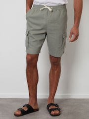 Threadbare Sage Linen Blend Cargo Shorts - Image 1 of 4