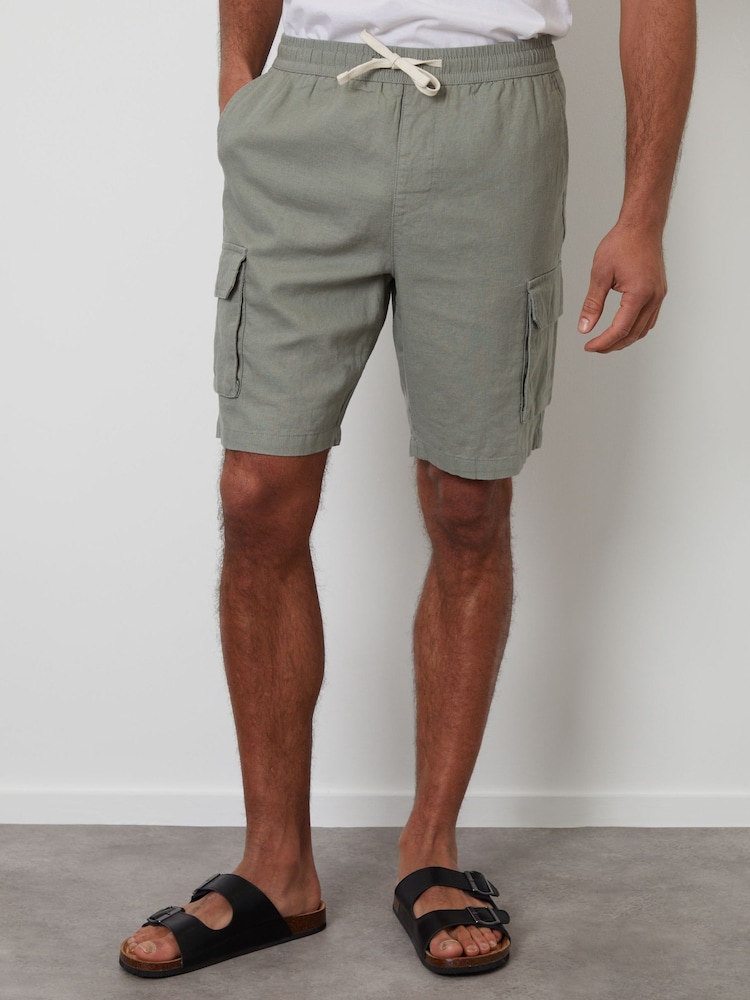 Threadbare Sage Linen Blend Cargo Shorts - Image 1 of 4