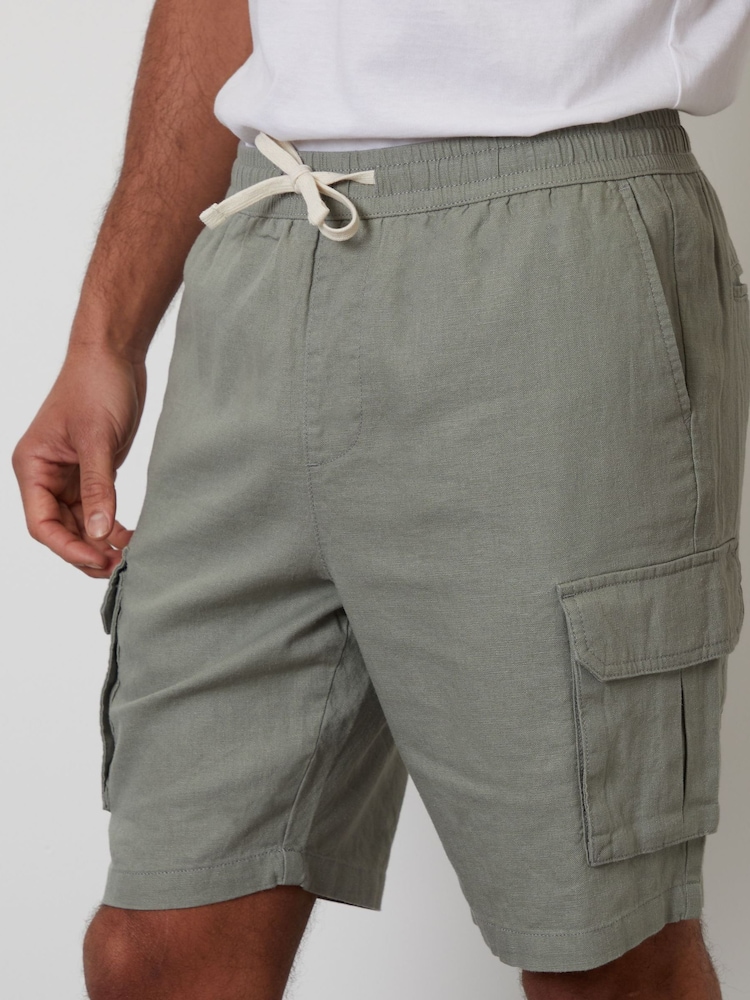 Threadbare Sage Linen Blend Cargo Shorts - Image 4 of 4