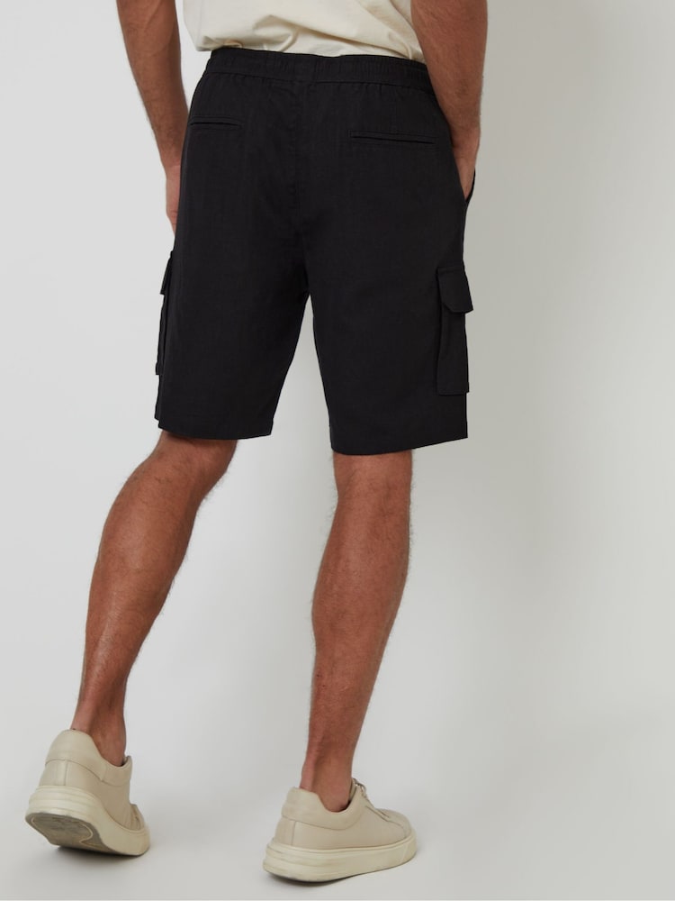 Threadbare Black Linen Blend Cargo Shorts - Image 2 of 5