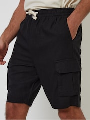 Threadbare Black Linen Blend Cargo Shorts - Image 4 of 5