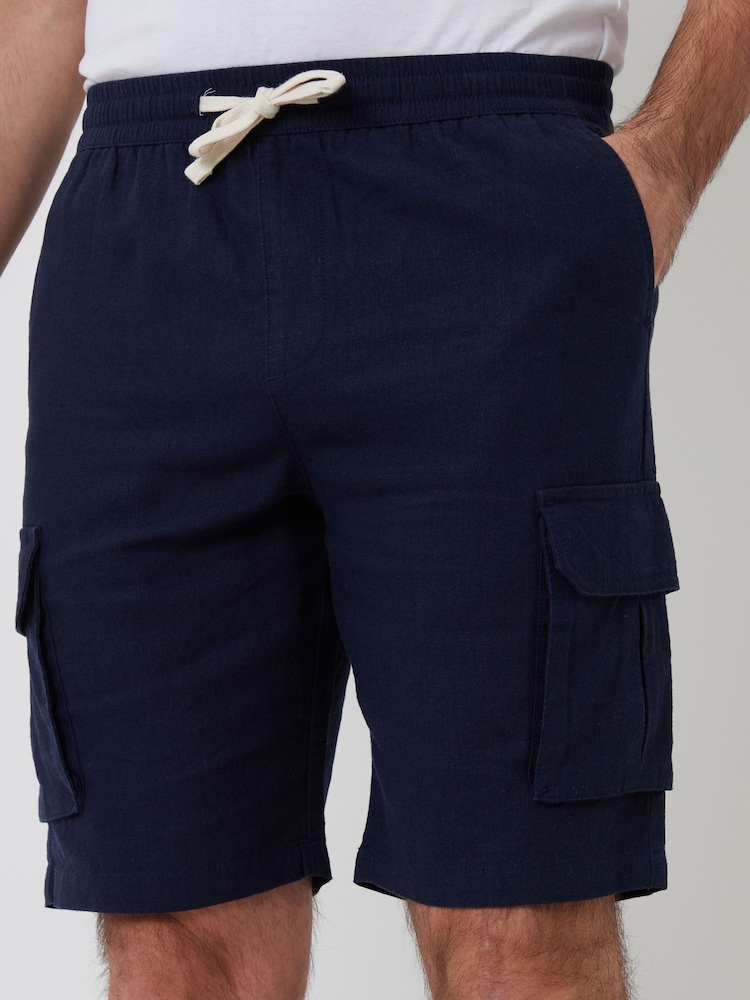 Marinha - Calções cargo Threadbare Linen Blend - Imagem 4 de 4