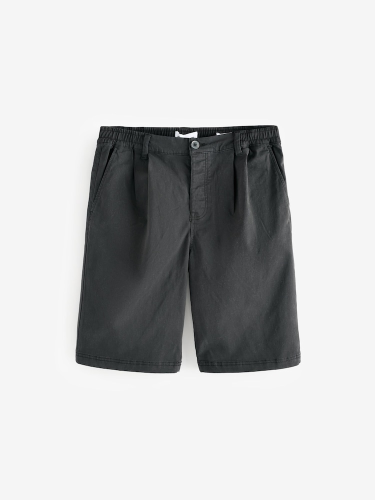 Threadbare Black Relaxed Fit Pleated Stretch Chinos Shorts - Image 5 of 5