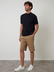 Threadbare Brown Relaxed Fit Pleated Stretch Chinos Shorts - Image 3 of 5