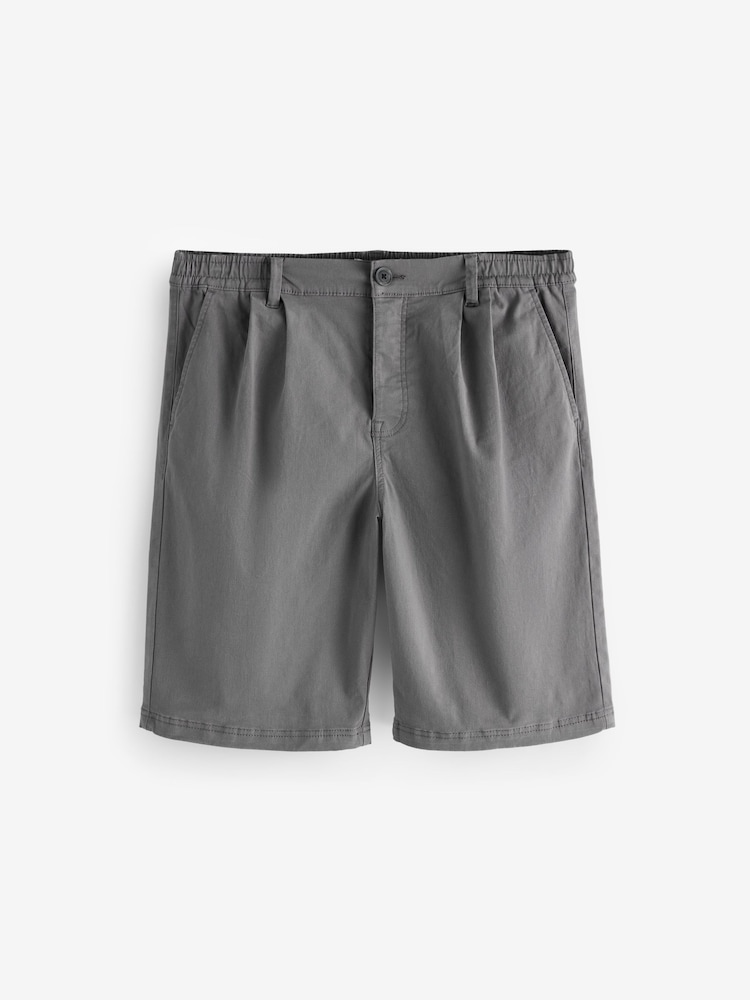 Threadbare Grey Relaxed Fit Pleated Stretch Chinos Shorts - Image 5 of 5