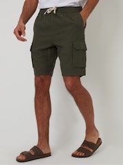 Threadbare Khaki Linen Blend Cargo Shorts - Image 1 of 4