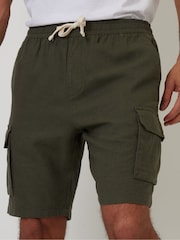 Threadbare Khaki Linen Blend Cargo Shorts - Image 4 of 4