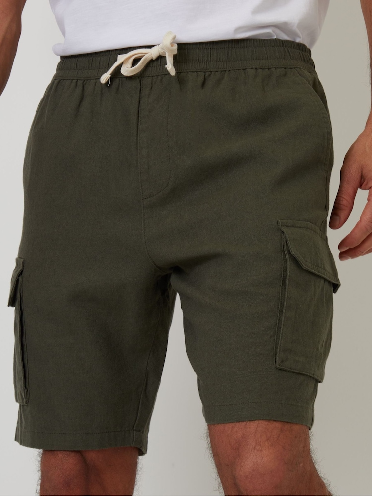 Threadbare Khaki Linen Blend Cargo Shorts - Image 4 of 4