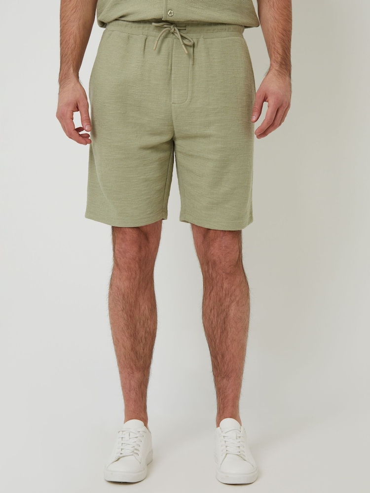 Threadbare Green Textured Elasticated Waist Shorts - Image 1 of 4