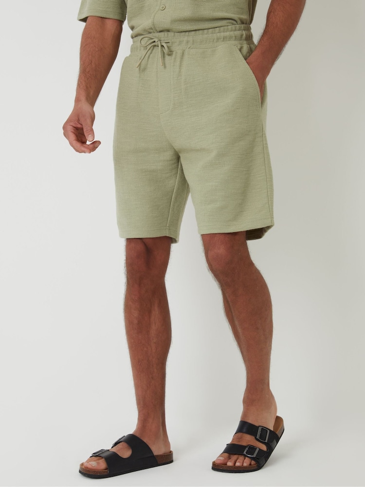 Threadbare Green Textured Elasticated Waist Shorts - Image 1 of 4 Threadbare Green Textured Elasticated Waist Shorts - Image 1 of 4