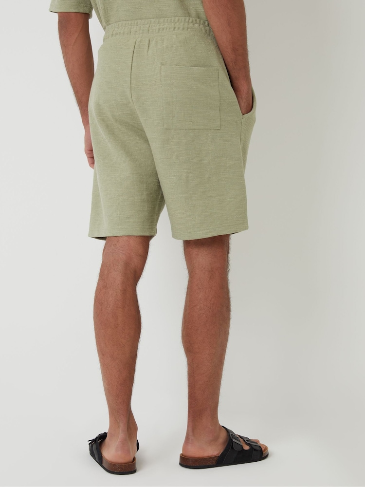 Threadbare Green Textured Elasticated Waist Shorts - Image 2 of 4 Threadbare Green Textured Elasticated Waist Shorts - Image 2 of 4